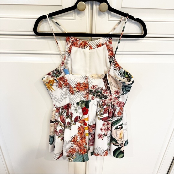 Anthropologie Cameo Dahlia Peplum Top Floral Tropical Spaghetti Strap Blouse M - Picture 5 of 12